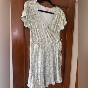 No Boundaries Light Green Wrap Dress with Floral Print